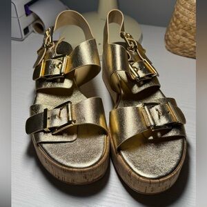 Michael Kors Gold Buckle Strap Wedge Sandals